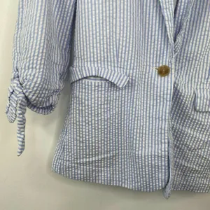 LOGG Womens‎ Blue Striped Seersucker Blazer Jacket Suit Size 2 Career Office thumbnail 2