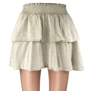 Princess Polly Beige Tan Smocked Pull On Tiered Ruffle Flounce Mini Skirt Size 4 thumbnail 1