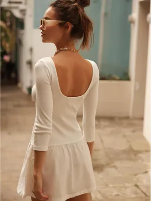 the Free People Free-Est Lucienne Mini Dress in light blush pink. thumbnail 2