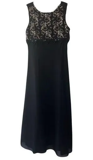 Vintage KiKi USA Black with Gold Lace Detail Gown Small thumbnail 1