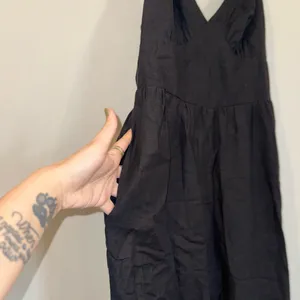 Japna Black Linen Blend Tie Back Wide Leg Jumpsuit L NWOT Pockets thumbnail 5
