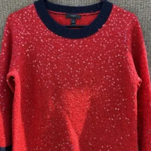 J.Crew Red Sequin Long Sleeves Pullover Wool Mohair Knit Sweater Top Size M thumbnail 1