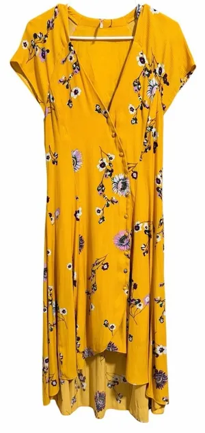 Free‎ People Lost In You Floral Midi Dress Yellow Women's Size Small thumbnail 1