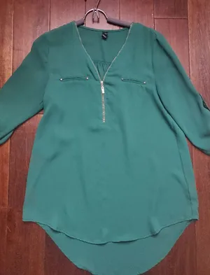 Windsor Emerald Green V-Neck Zip Tunic Size Medium thumbnail 1