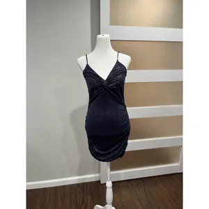 Lucy in the Sky Navy Blue‎ Sparkle Ruched Twist Front Bodycon Mini Dress Medium thumbnail 3