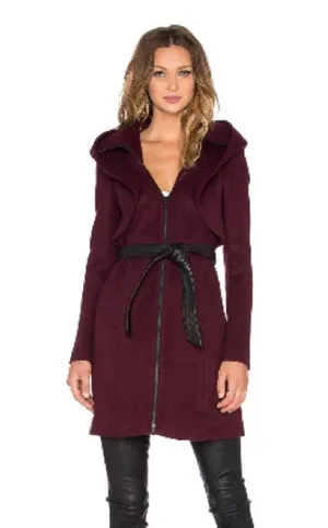 Soia & Kyo Arya Wool Blend Hooded Coat in Merlot Size Small thumbnail 1