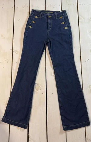 Michael Kors Dark Blue Denim Flared Jeans with Gold Buttons thumbnail 1