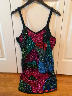 Vintage 100% Silk Sequin Colorblock Mini Dress thumbnail 2