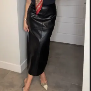 Rosetta Getty Black Faux Leather Maxi Skirt Size 8 Western Pencil Designer $300 thumbnail 6