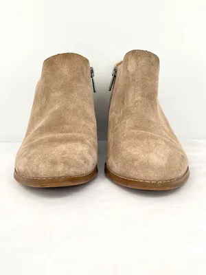 Lucky Brand Fenley Taupe Suede Side Zip Stacked Block Heel Ankle Booties 8M thumbnail 2
