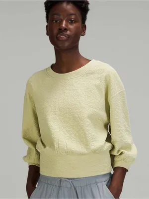 Lululemon Textured Crewneck Pullover Cropped 3/4 Sleeve Sweatshirt Dew Green 4 thumbnail 1