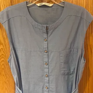 ZARA Knotted Tie Front Sleeveless Shirt Dress‎ Tunic Light Blue Size XS thumbnail 7
