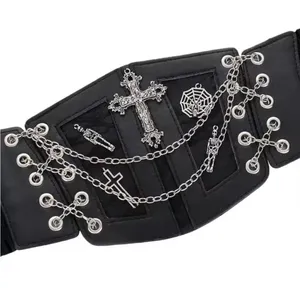 Black Gothic Waist Belt with Chains thumbnail 3