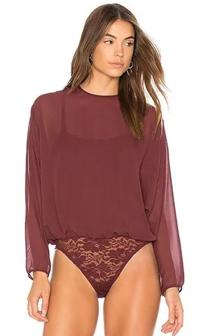 Hot As Hell Mama Jen Bodysuit Top Womens S Wine Sheer Lace Open Back Y2K thumbnail 1