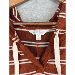 Market & Spruce Striped Hoodie Rust Orange White Pullover 1X Pocket Curved Hem thumbnail 2