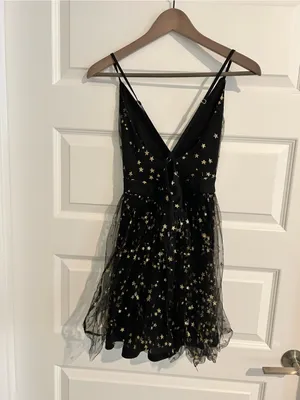Lulus Favorite Moment Gold and Black Star Print Skater Dress Size S thumbnail 11