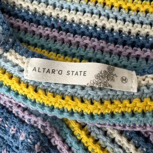 Altar'd State Womens Striped‎ Crochet Knit Cropped Sweater Blue Purple Yellow M thumbnail 5