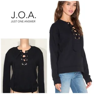 J.O.A. black lace up long sleeve sweatshirt. NWT thumbnail 2