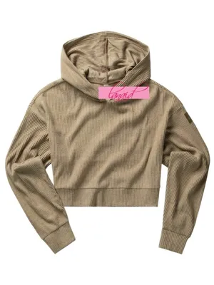 Alo Muse Hoodie Gravel Heather Tan Ribbed Stretchy Sweatshirt Sweater Pullover L thumbnail 12