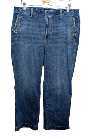 Talbots Womens Wide Leg Blue Denim Jeans 18W Side Button Detail thumbnail 1