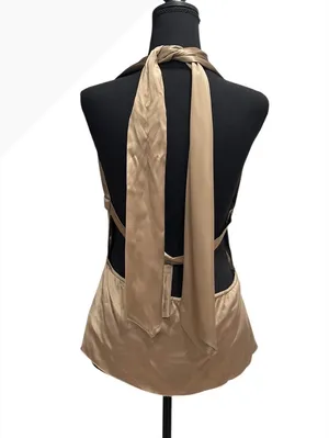 Walter Beige Satin Halter Top with Tie Back 100% Silk thumbnail 3