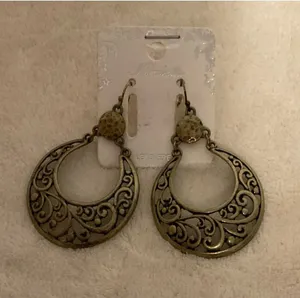 Filigree Scrolled Brass Hoop Drop Earrings - Women's Jewelry thumbnail 1