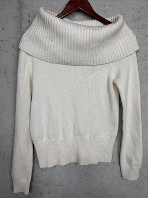Michael Kors Collection 100% Cashmere Off Shoulder Sweater Cream S thumbnail 2