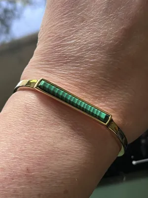 Ann Taylor Gold Tone Malachite Bar Cuff Bangle Bracelet thumbnail 1
