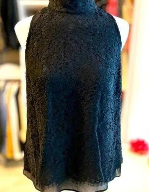 WHBM Black Lace Sleeveless Top S 6 thumbnail 1