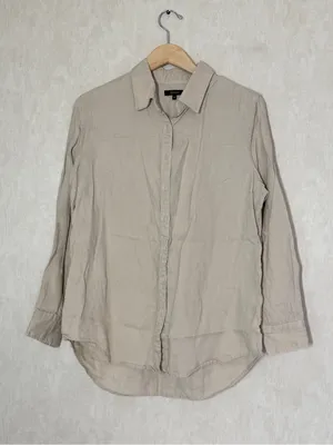 Quince Women’s 100% European Linen Long Sleeve Shirt in Driftwood M thumbnail 4