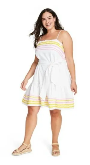 Lisa Marie Fernandez Target Dress Ric Rac White Pink‎ Yellow Tiered XS Coastal thumbnail 1