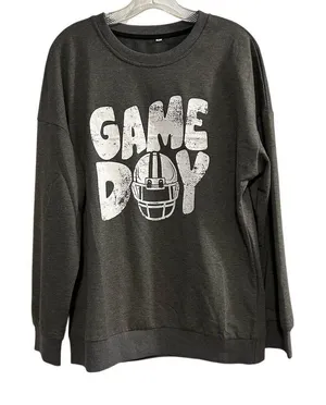 Game Day Football Sweatshirt Unisex L Gray Graphic Pullover‎ Crew Neck thumbnail 1