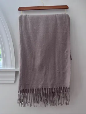100% Cashmere Scarf with Fringe Taupe Mauve Quiet Luxury Classic Fall Winter OS thumbnail 3