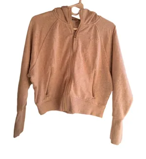 DKNY Small Tan Hoodie Full Zip Sweatshirt Size L thumbnail 1