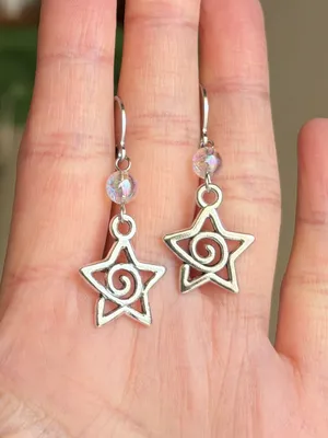 Handmade funky grunge y2k swirl star dangle earrings 🌙🌀 thumbnail 3