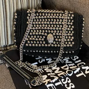 Authentic KURT GEIGER LONDON SILVERSTONE STUDS CROCHETED/LEATHER FLAP CROSSBODY thumbnail 4