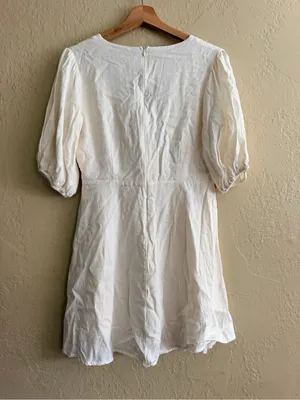 In the Beginning Tie-Front Mini Dress in Cream Linen Blend thumbnail 2