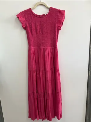 Blu Pepper Fuchsia Flutter-Sleeve Maxi Dress Medium thumbnail 2