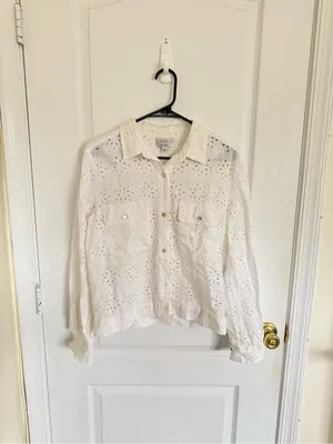 Johnny Was Jade Sandrine White Eyelet Button Front Jacket thumbnail 3