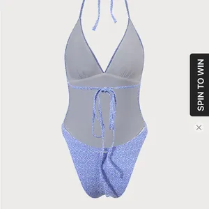 Berlook Blue Jacquard Halter One-Piece Swimsuit thumbnail 8