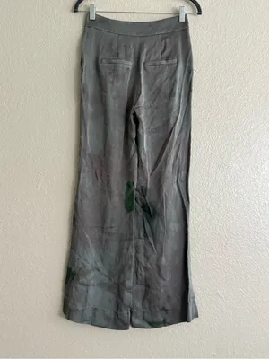Veronica Beard 0 Robinne Wide Leg Pleated Trousers Gray Green Watercolor Artwear thumbnail 7