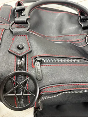 Killstar Black Duffel Bag with Red Stitching and Pentagram Pulls thumbnail 15