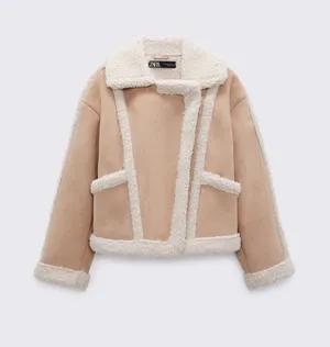 ZARA Women's Faux Shearling Double Faced Jacket (Light-camel)  thumbnail 1