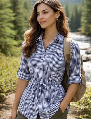 Rare The North Face Coolmax Cinch Waist Hiking Shirt 85/US SM‎ Gingham Korea thumbnail 1