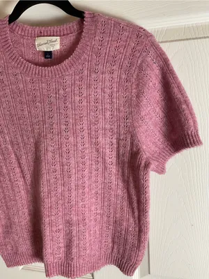 NWT Universal Thread Pink Pointelle Short Sleeve Knit Sweater Top Size L thumbnail 3