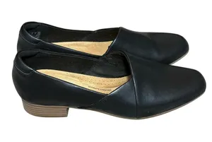Clarks Juliet Palm Black Leather Loafers Slip-On Comfort Shoes Women’s US 9.5 thumbnail 1