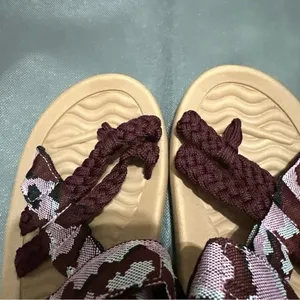 Arch support sandles with rope details in wine, grey and pink, adjustable strap thumbnail 4