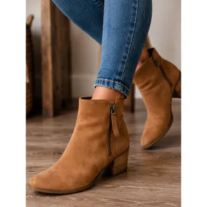 Frye Suede Ankle Boots Cognac Brown Pointed Toe Block Heel Side Zip Booties thumbnail 2
