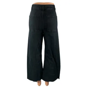 Zara Women's Black High Rise Raw Hem Wide Leg Baggy Palazzo Denim Jeans Size 6 thumbnail 4