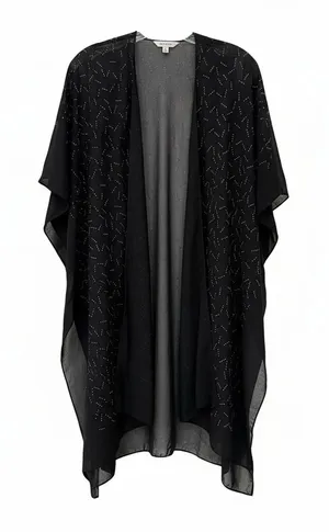 Vintage Jessica McClintock Black Sheer Beaded Kimono Overlay Evening Jacket thumbnail 1